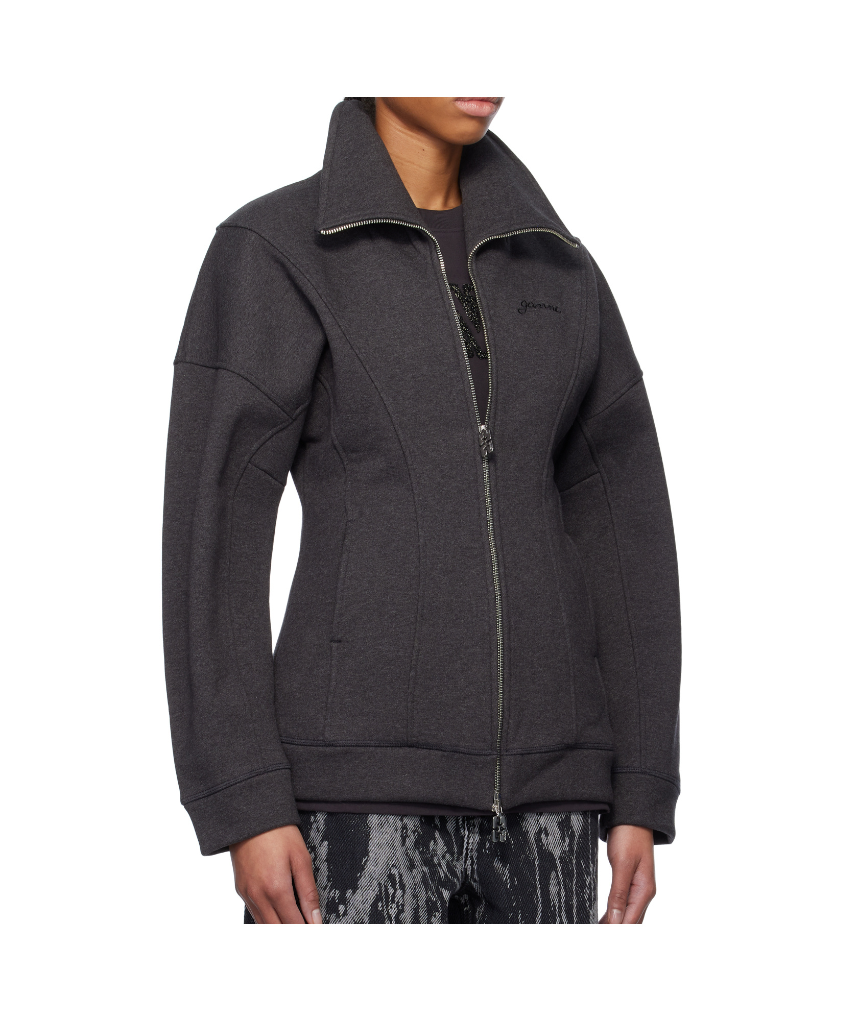Ganni Lapel Long Sleeve Casual Jacket In Black