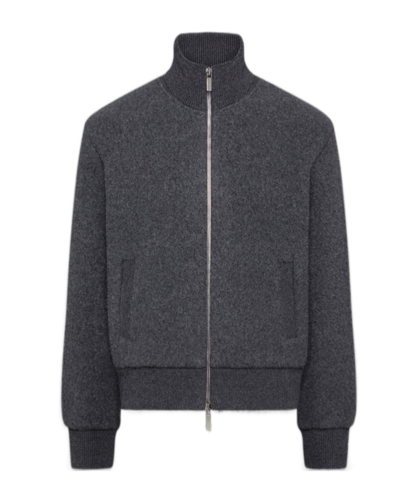 Thom Browne Ribbed High Collar Jacket With Side Pockets