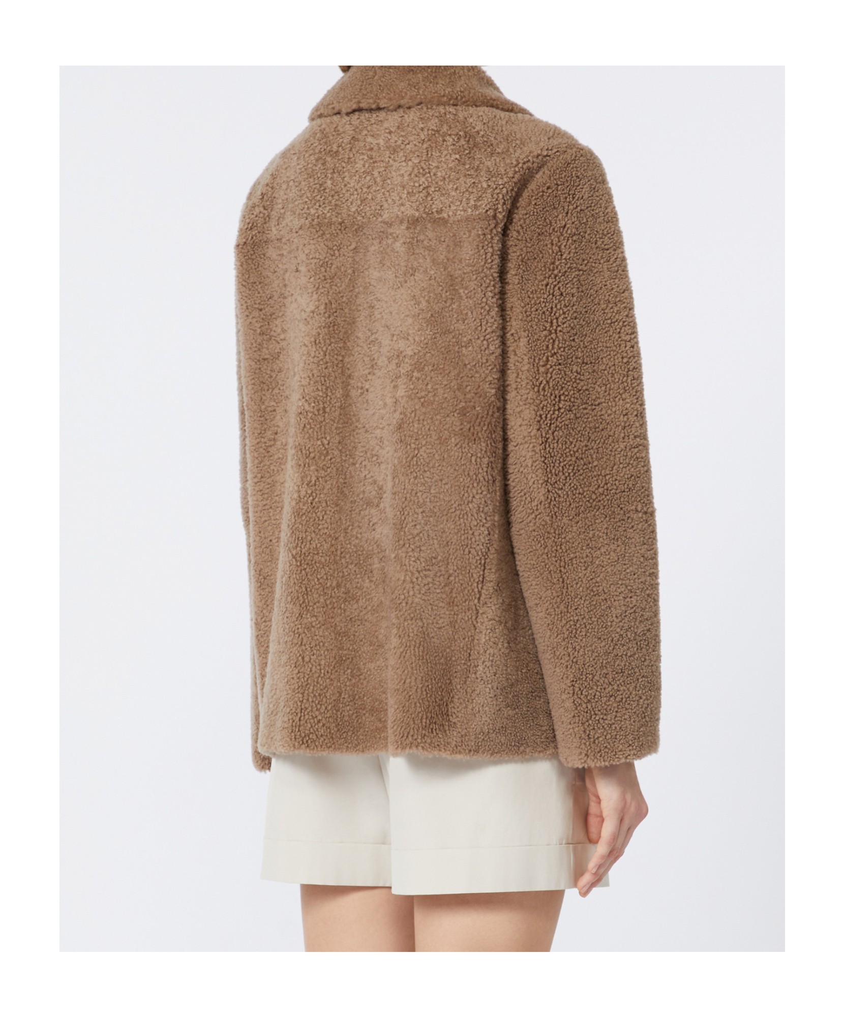 Max Mara Curly Sheepskin Pea Coat In Brown