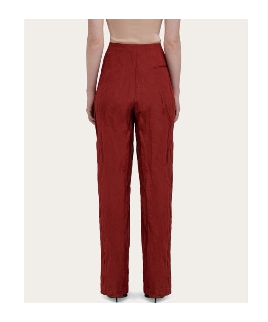 Ferragamo Crinkled Pleated Pants In College Red