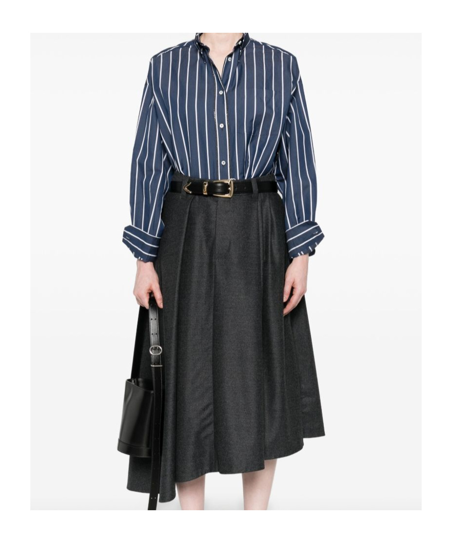 Brunello Cucinelli Women Striped Cotton Shirt In Blue