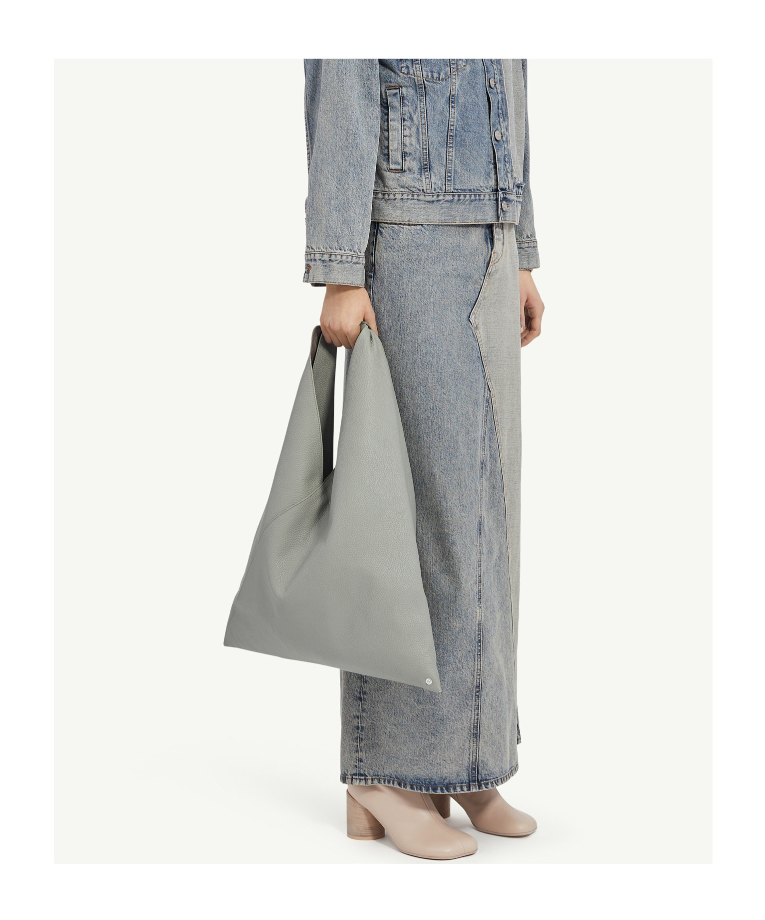 Shop Mm6 Maison Margiela Slit Denim Maxi-skirt In Gray