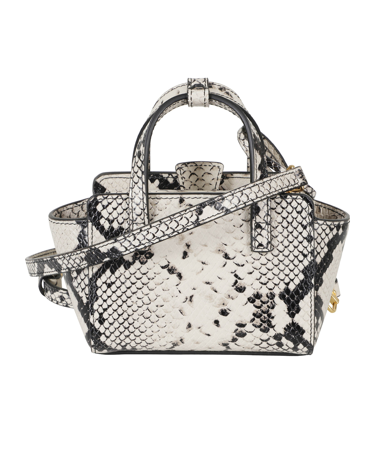 Hidesins Python-print Flap Xs Double Handle Leather Handbag In Ivory