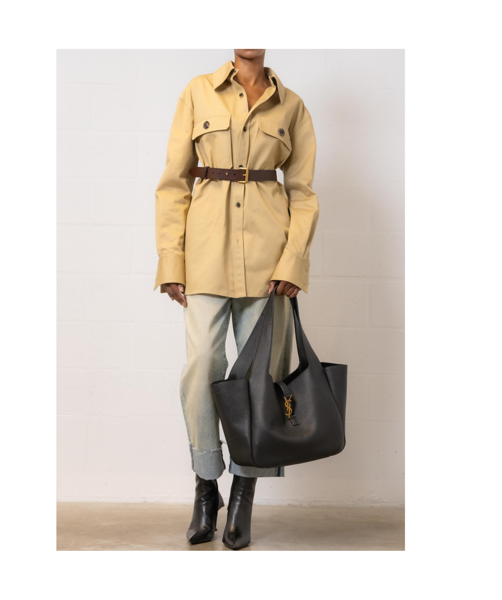 Saint Laurent Straight-point Collar Shirt In Neutral