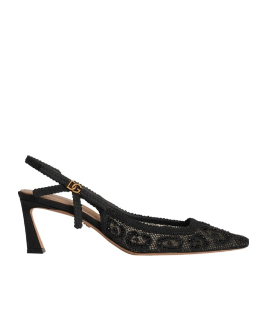 Dolce & Gabbana Women's Pointed Toe Lace Style High Heel Slingback Pumps In Black