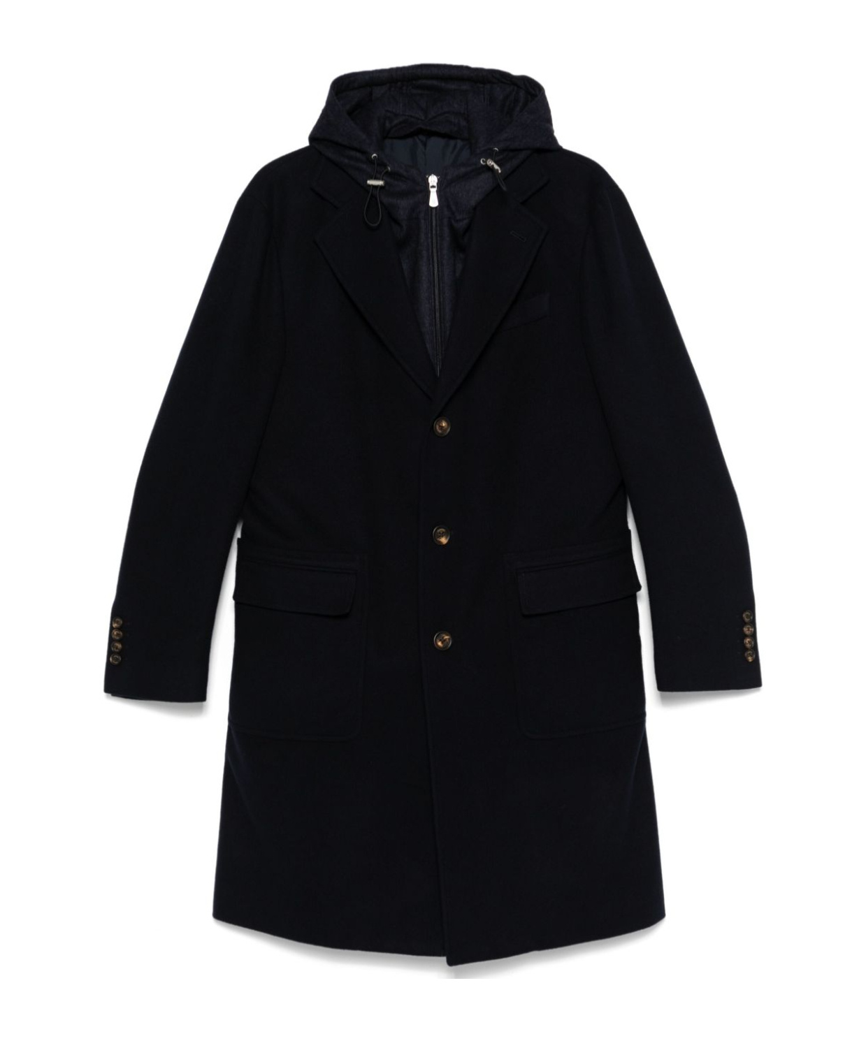 Eleventy Navy Blue Panelled Mid-length Wool Coat In Black