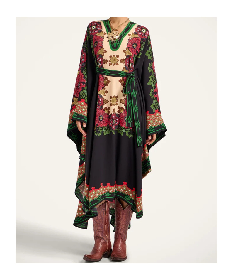 La Doublej Floral-print Asymmetric Day Dress In Black