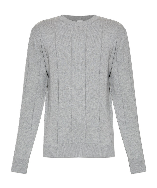 Eleventy Vertical-ribbed Cotton Sweater In Gray