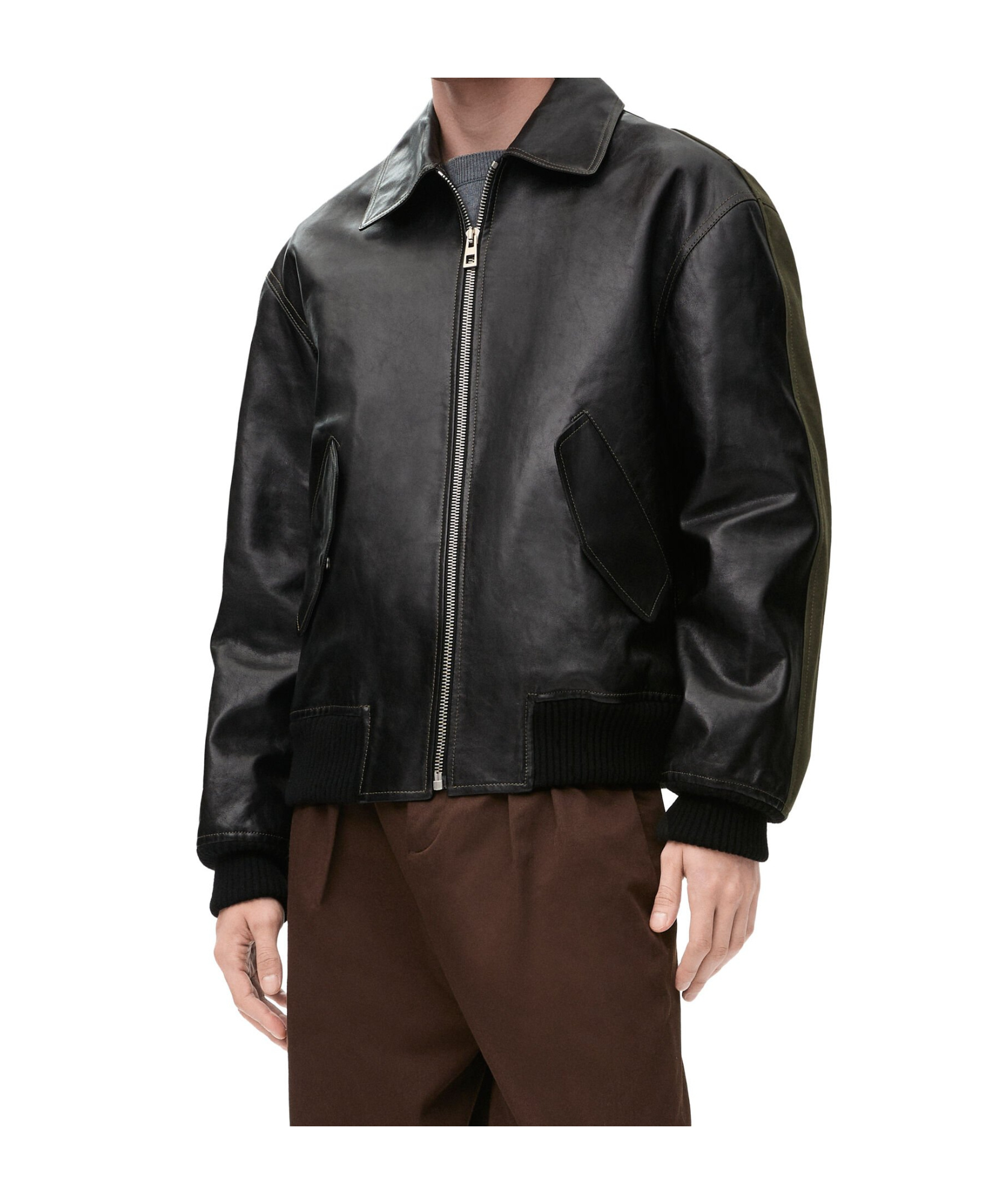 Loewe Leather And Canvas-blend Bomber Jacket In Black