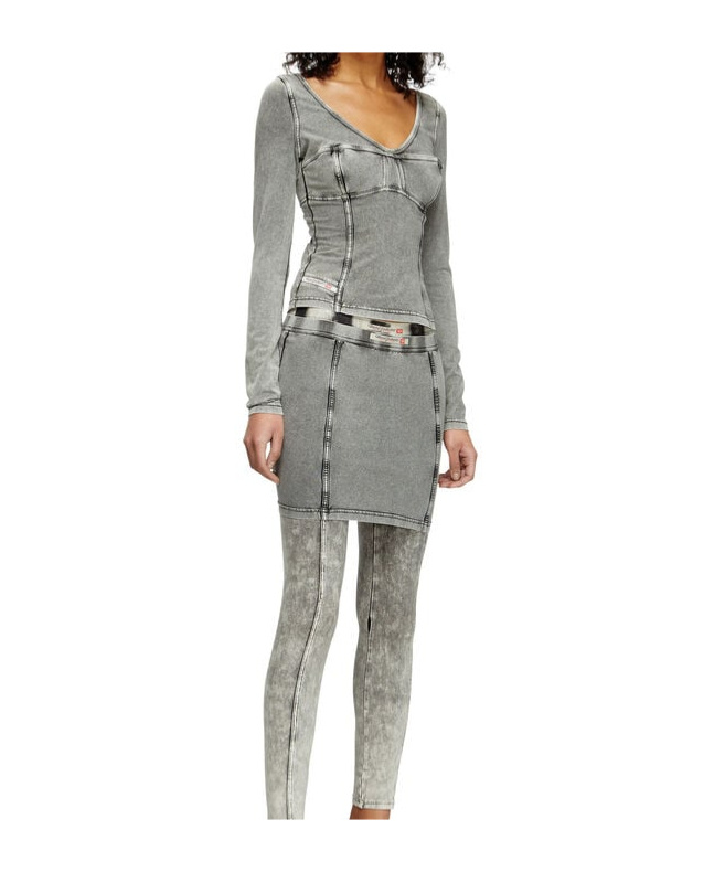 Diesel T-elin Long-sleeve Top With Denim Effect In Grey