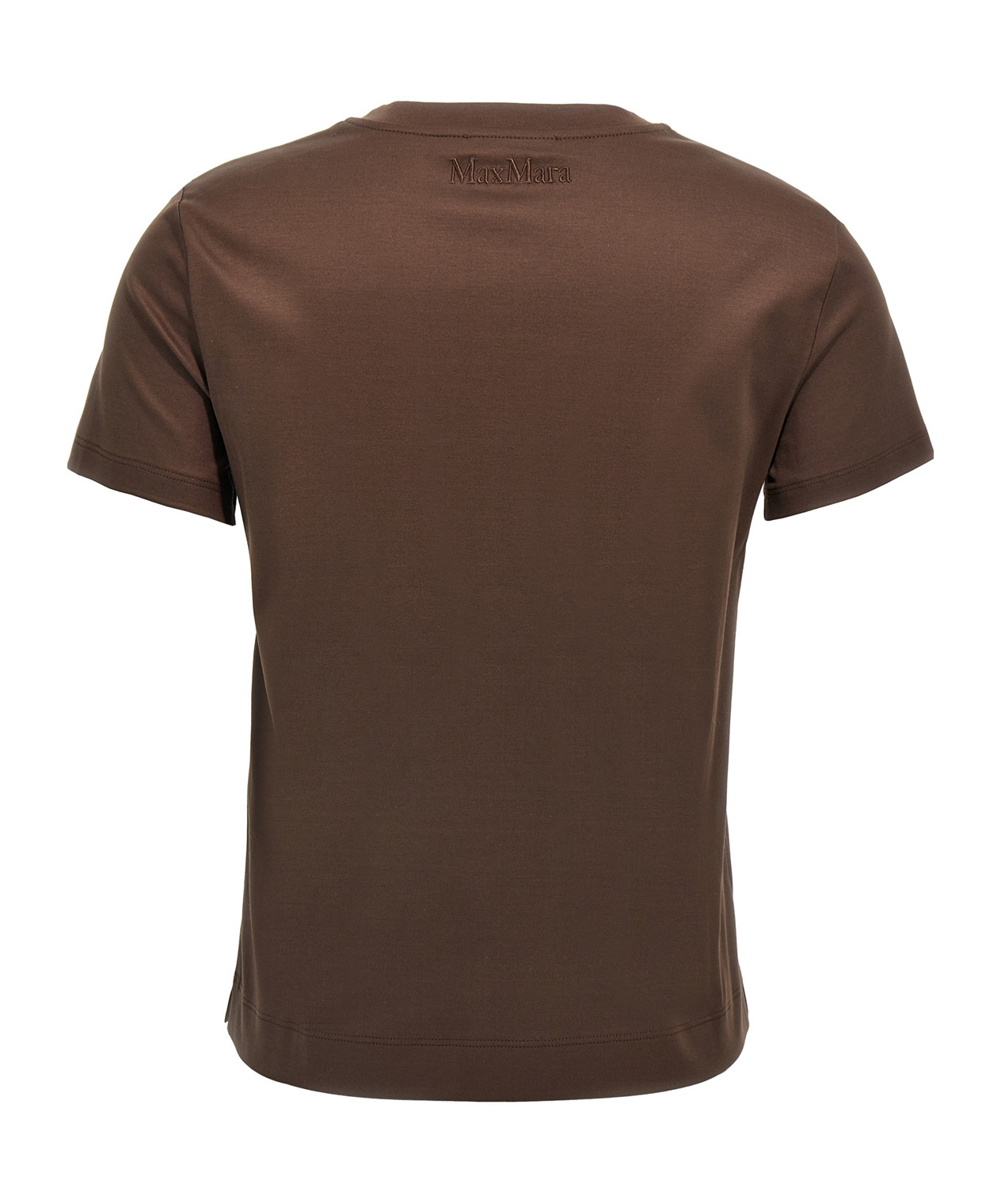 Max Mara Crew Neck Short Sleeve Top With Pocket In Brown