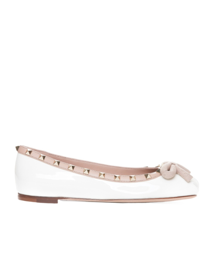 Valentino Rivet Square Toe Ballet Shoes In White