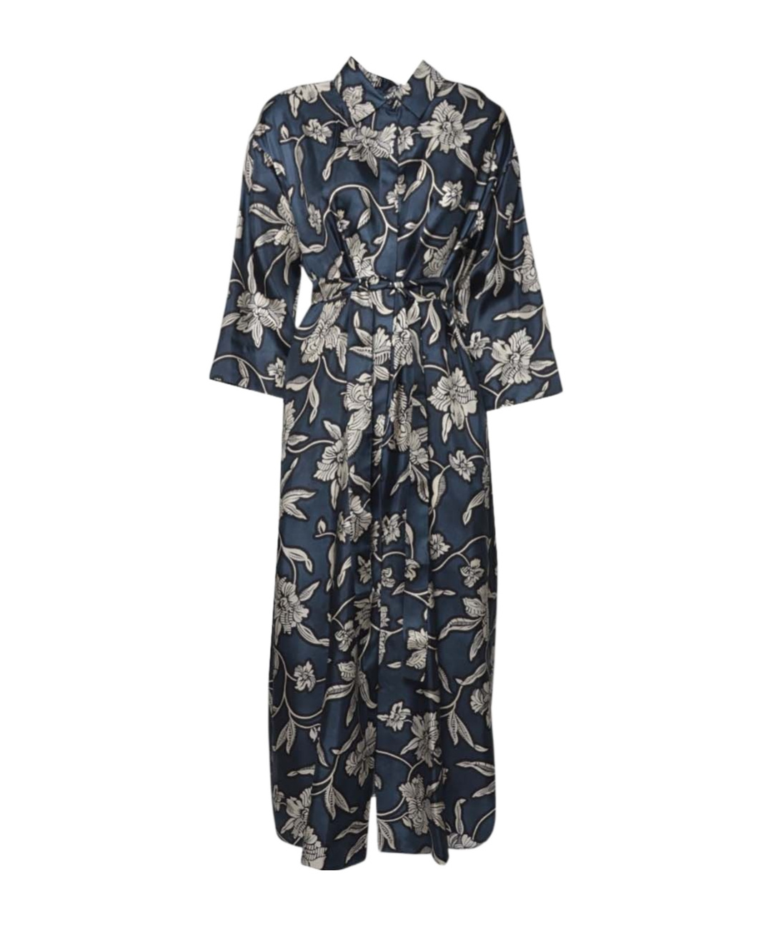 Max Mara Ankle-length Floral Robe With Belted Waist In Multi