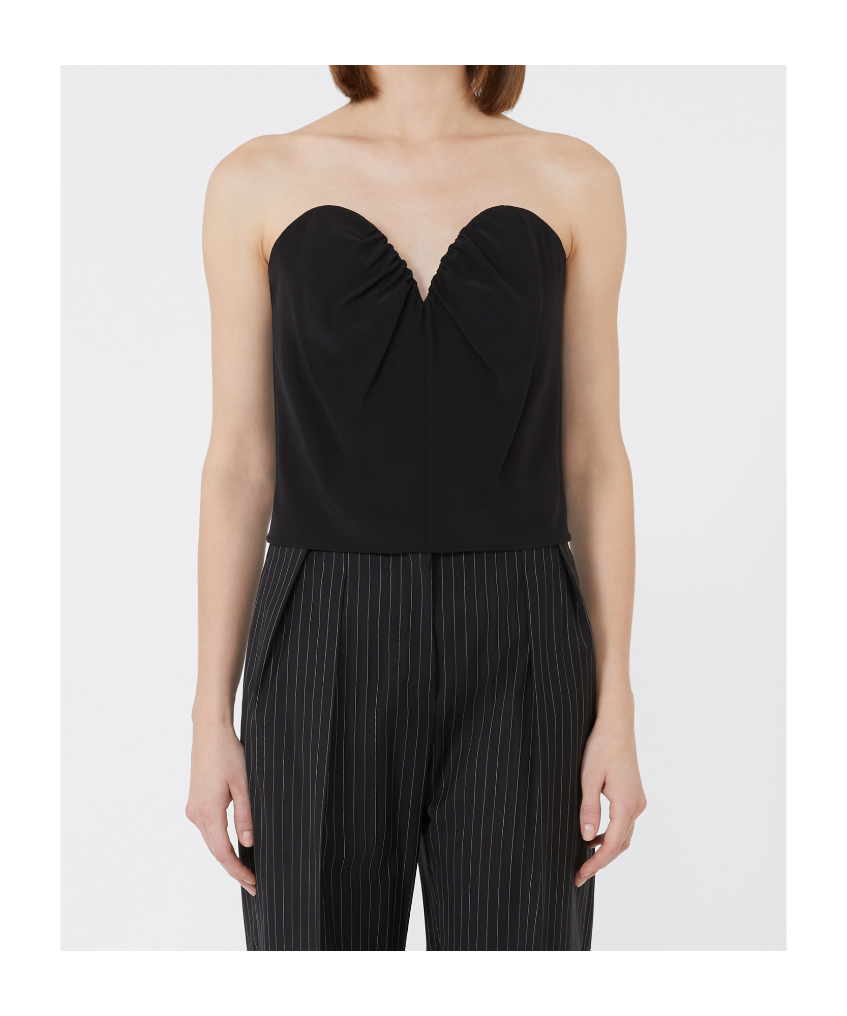 Max Mara Silk Crepe De Chine Corset Top In Black