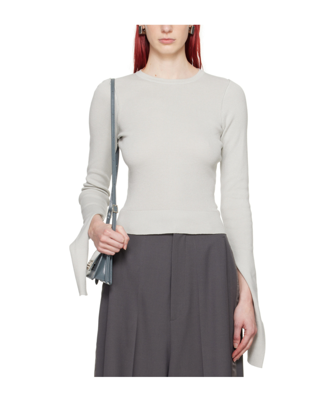 Shop Mm6 Maison Margiela Long-sleeved Round-neck Sweater In White
