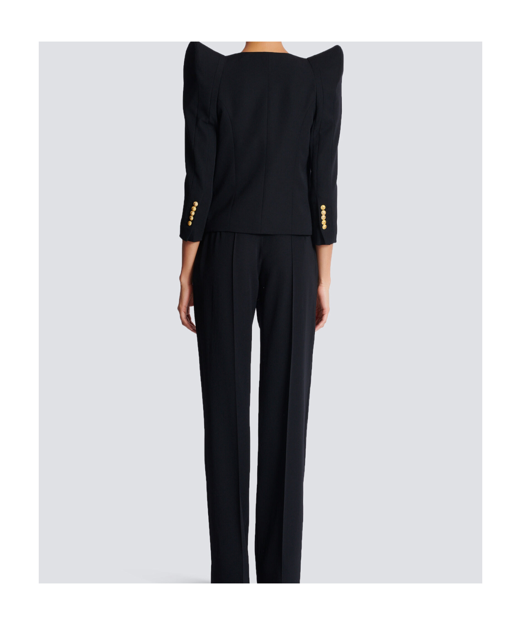 Shop Balmain Cropped Grain De Poudre Jacket With Structured Shoulders In Black