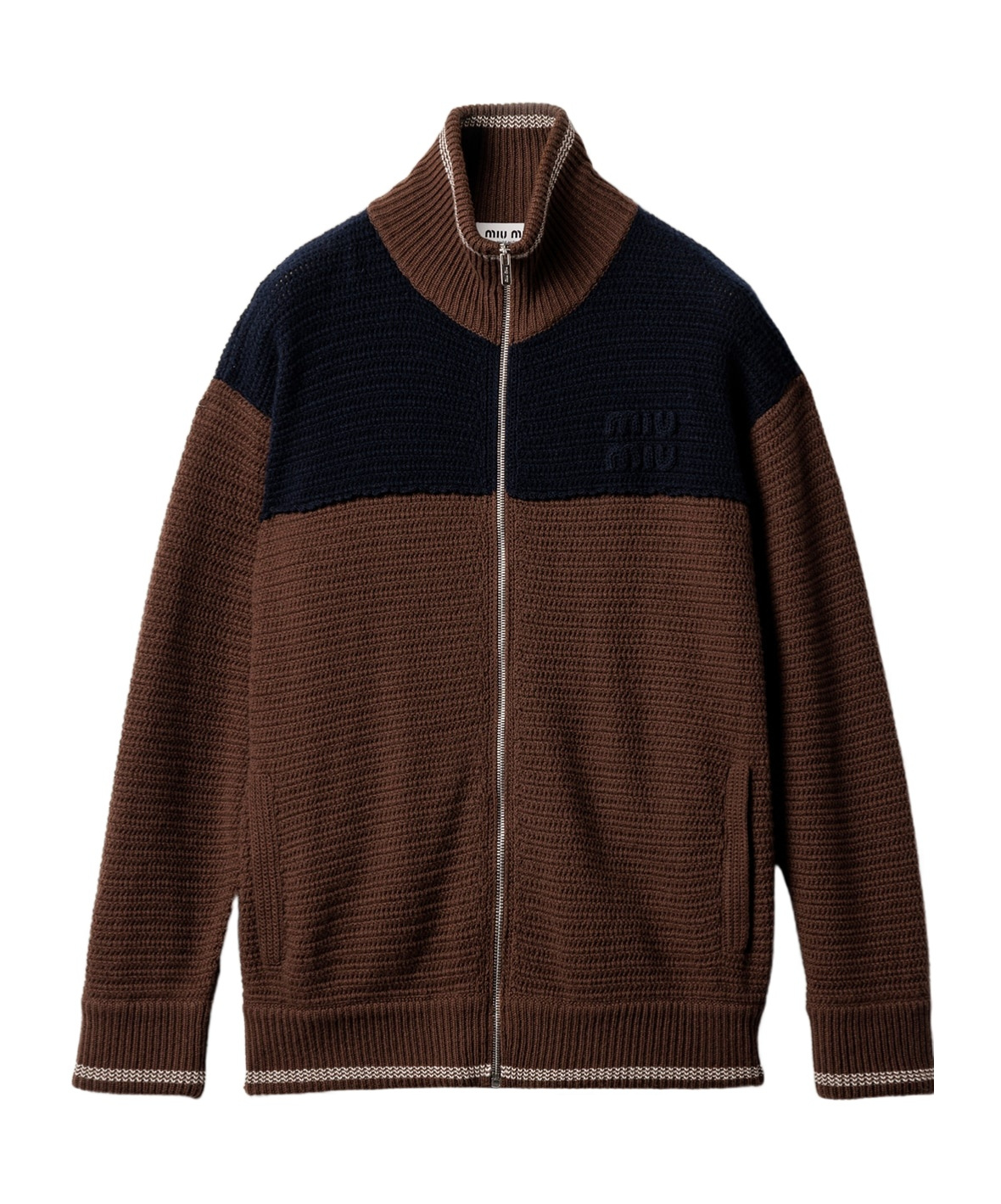 Miu Miu Logo-detail Zipped Cardigan In Brown
