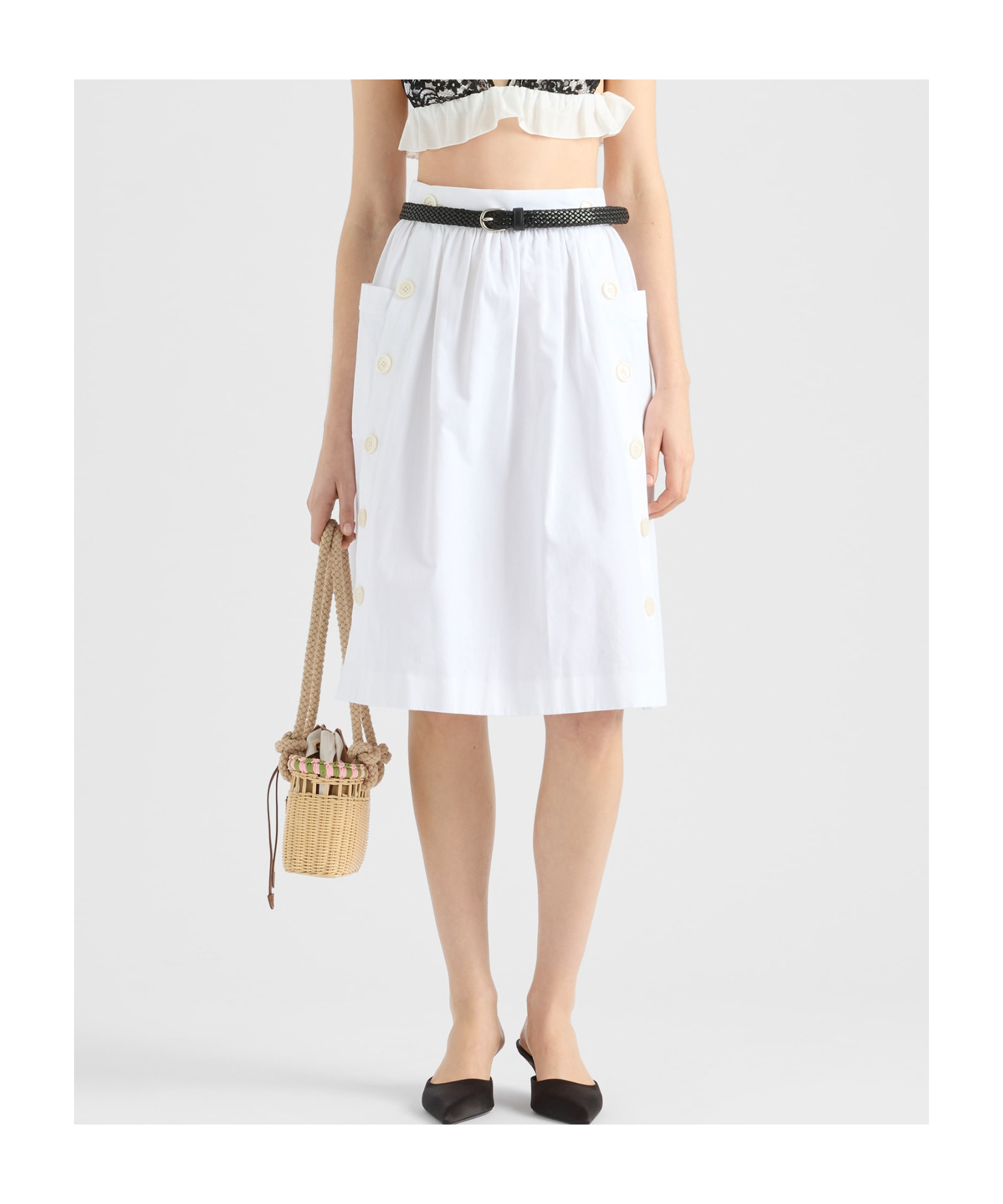 Prada Soft Cotton Gabardine Skirt In White