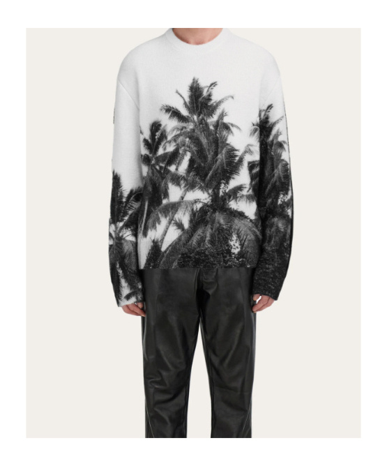 Ferragamo Crew Neck Sweater With Trinidad Print In White