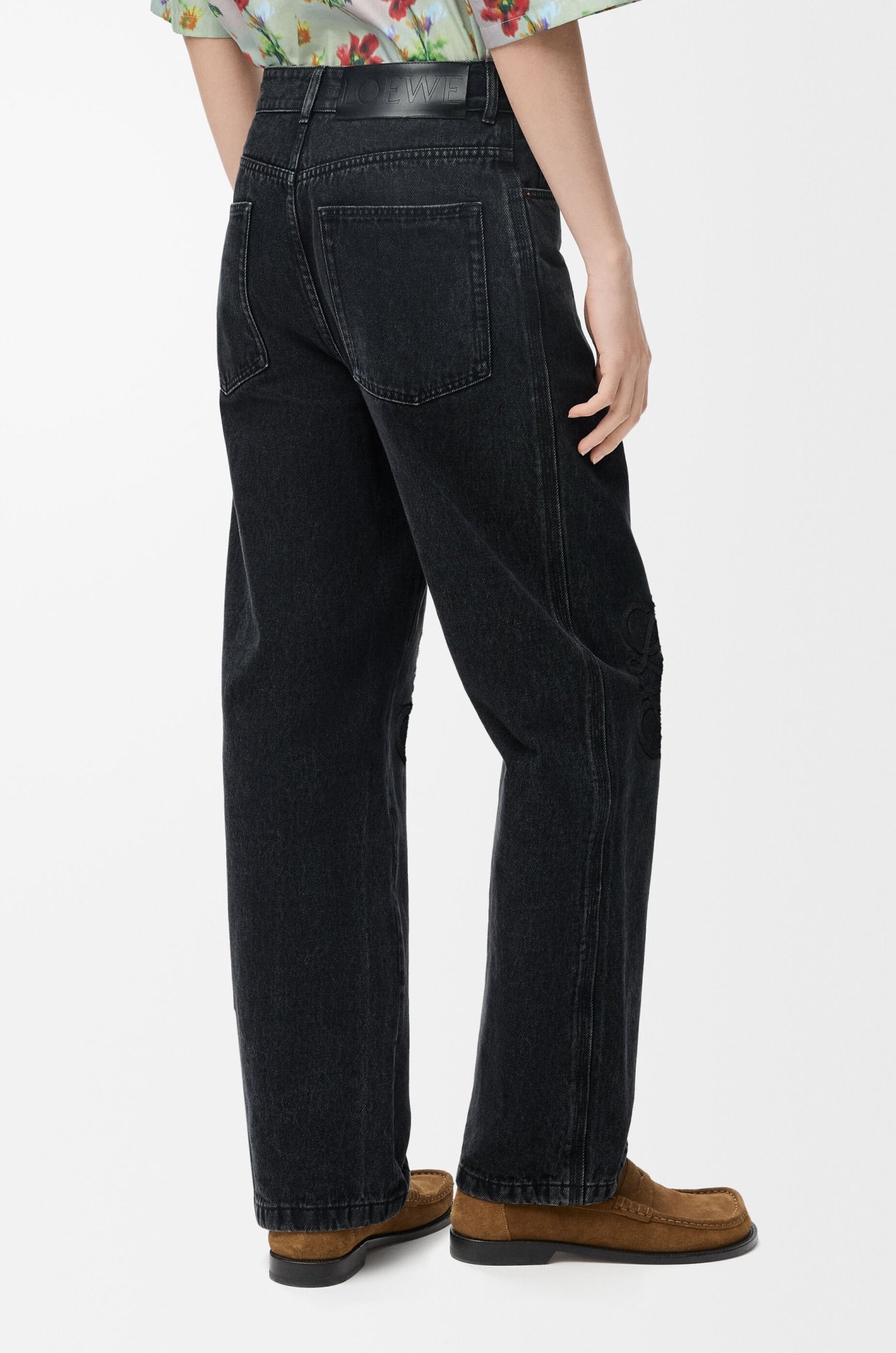 Loewe Logo-embroidered Cotton Jeans In Black