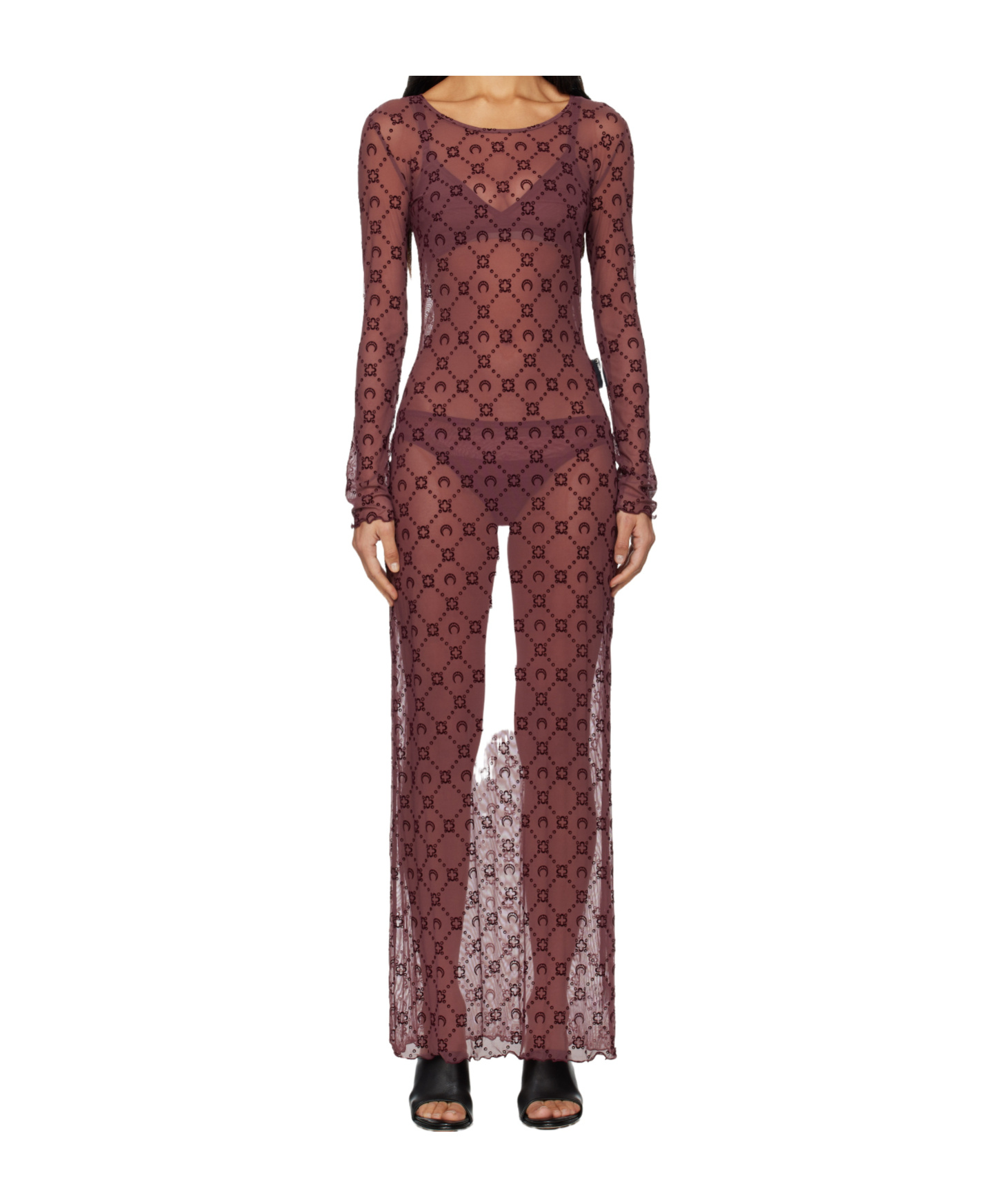 Marine Serre Moonogram Mesh Flock Dress In Red