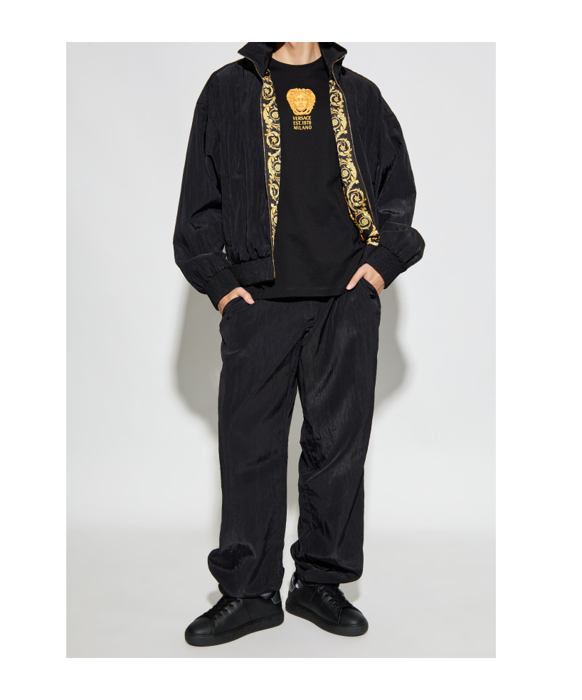 Versace Elastic Waist Casual Pants In Black