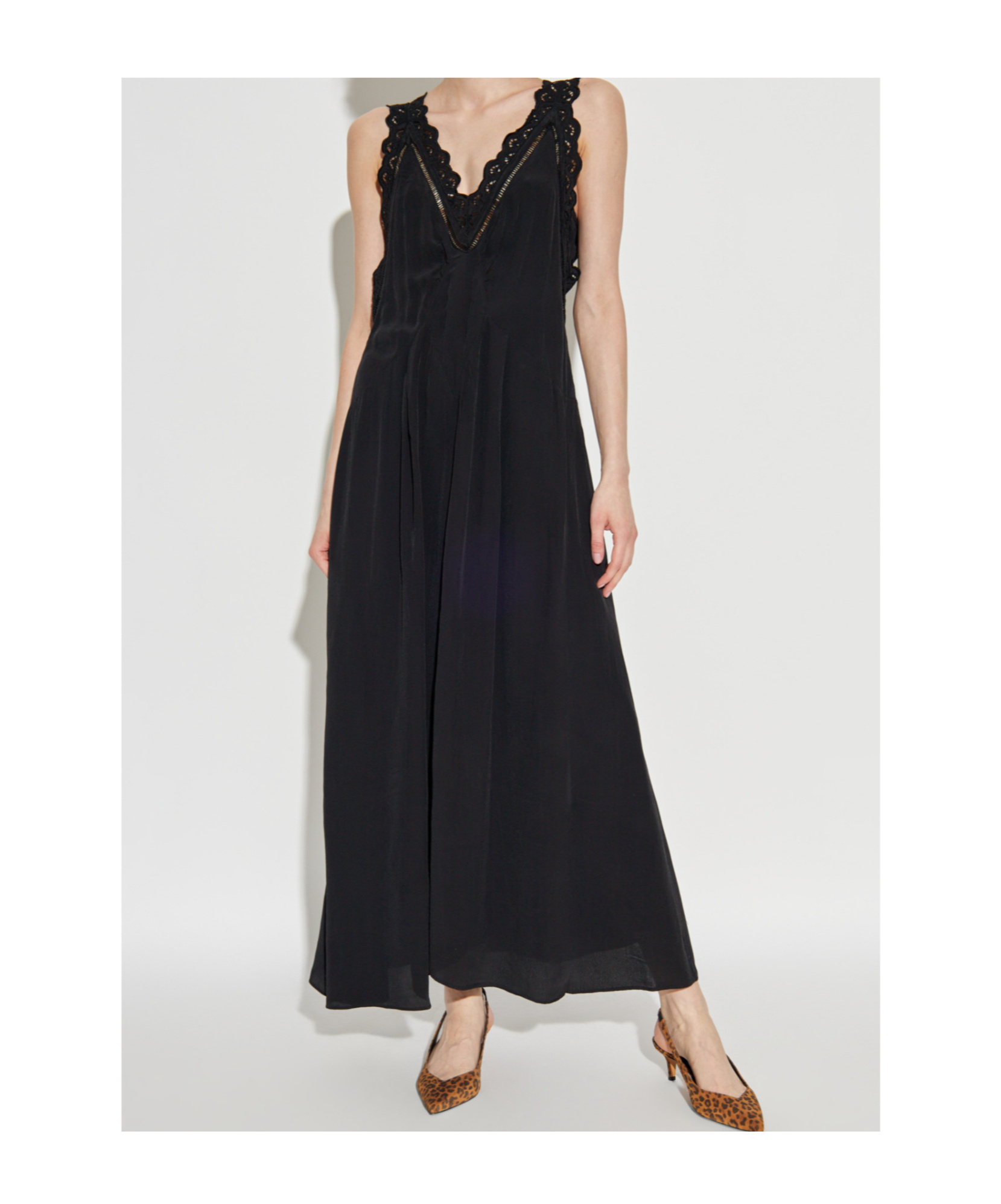 Isabel Marant Lace-insert Pleated Dress In Black