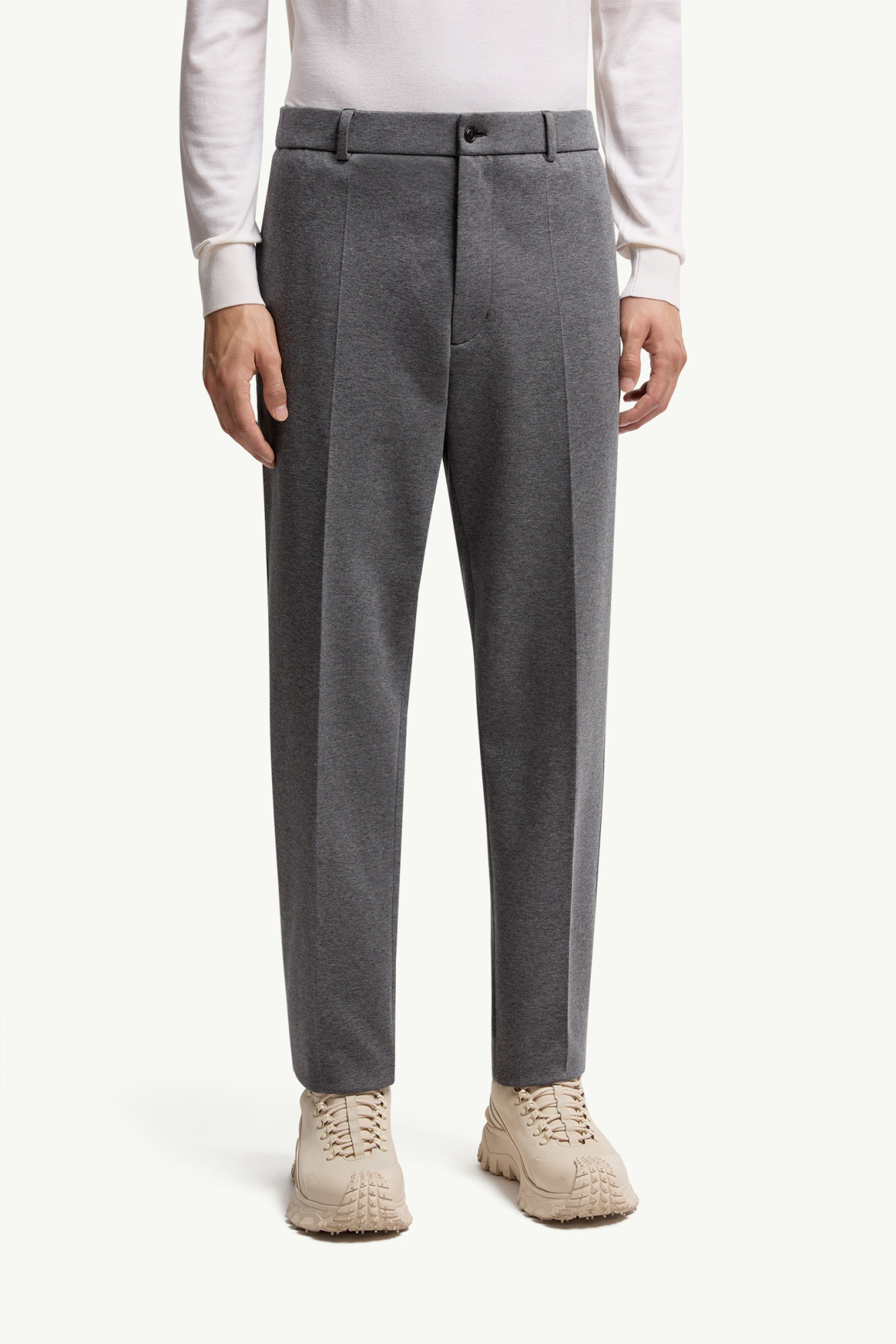 Moncler Cotton Blend Tailored Trousers In Gray
