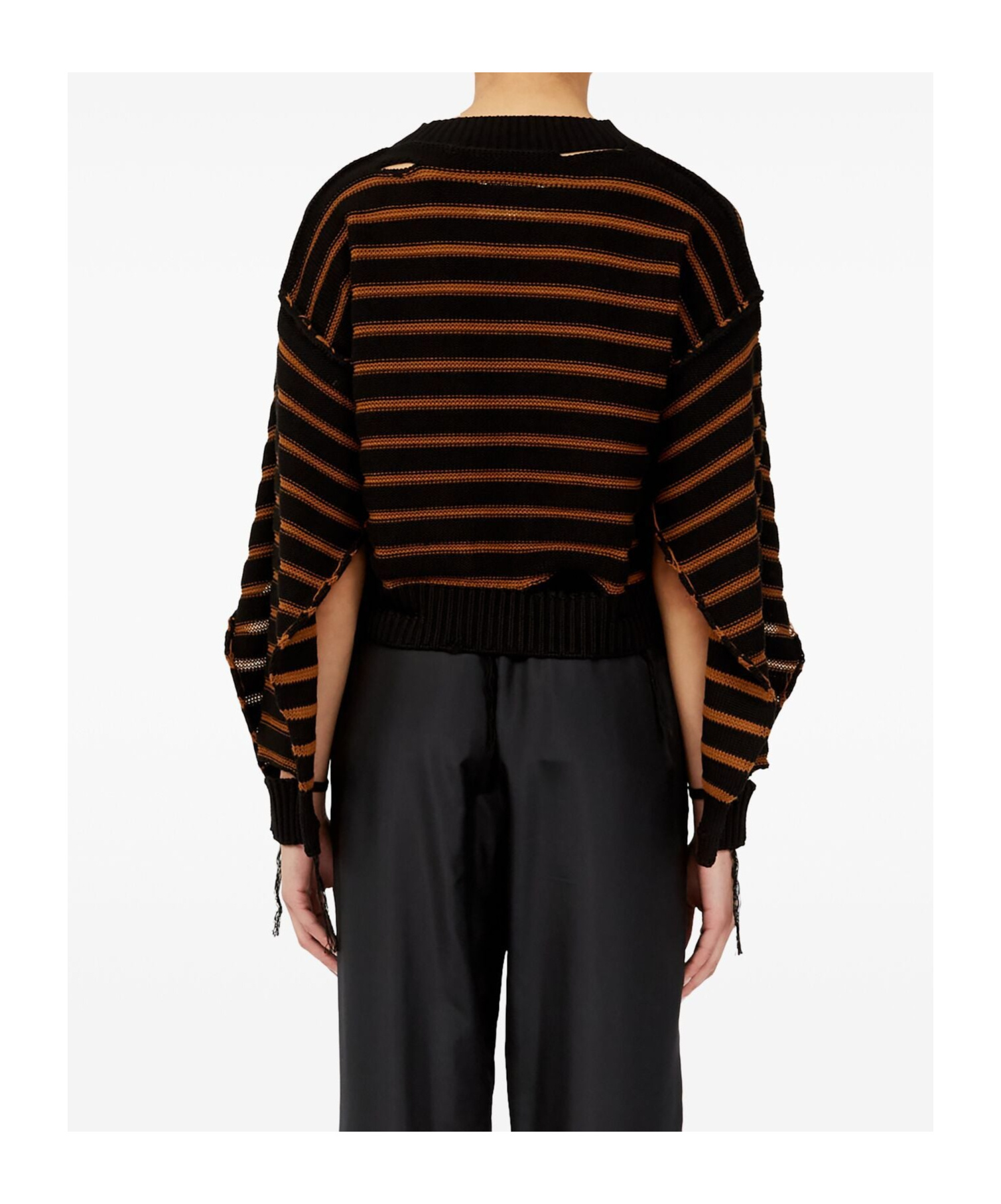 Mm6 Maison Margiela Striped Cotton Knit Cardigan In Black