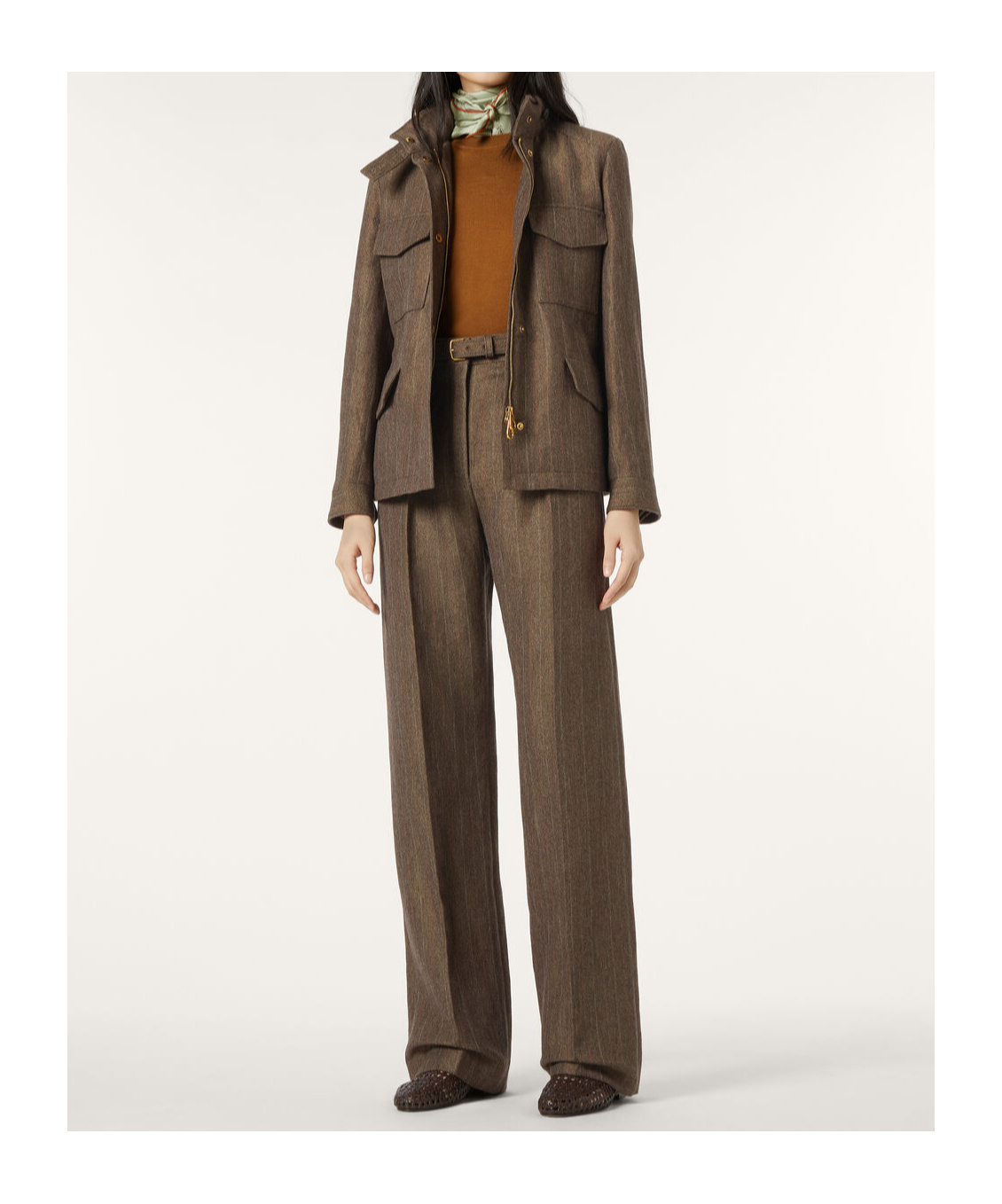 Loro Piana Windmate Zippered Casual Jacket In Green Brown Mouliné