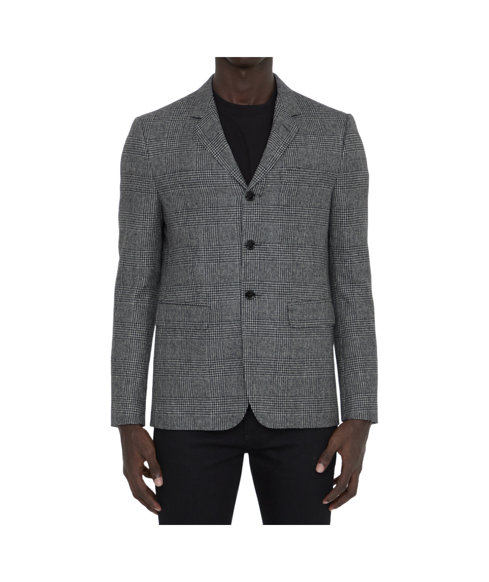 Celine Prince Of Wales Checked Wool Blazer In Black