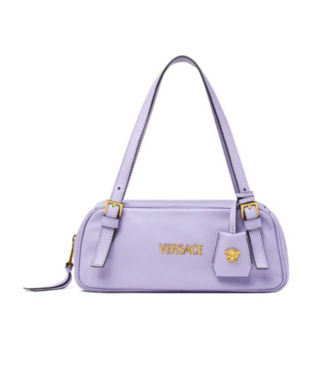 Versace Tag Bowling Shoulder Bag In Purple