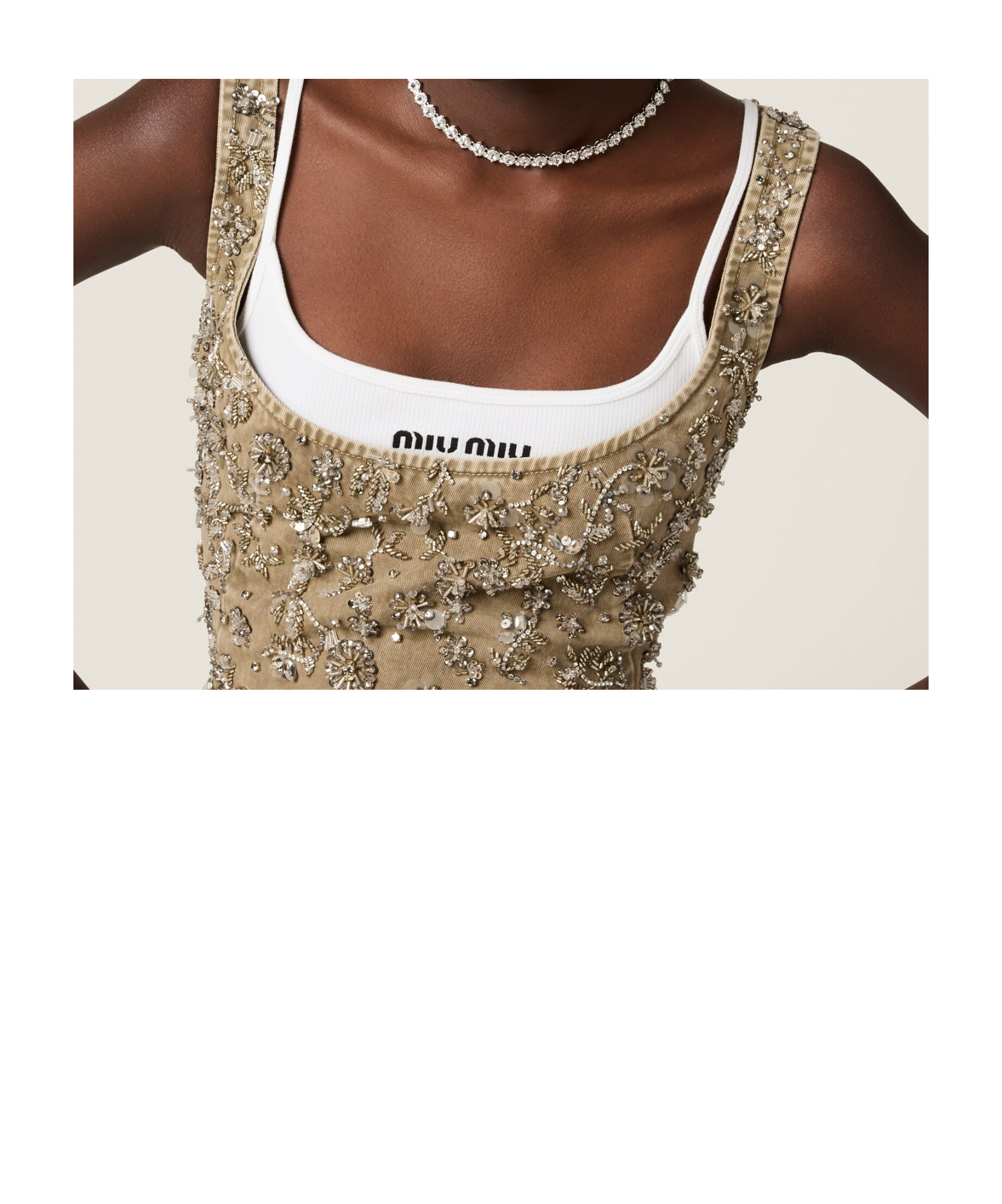 Miu Miu Metal Necklace With Crystals In White