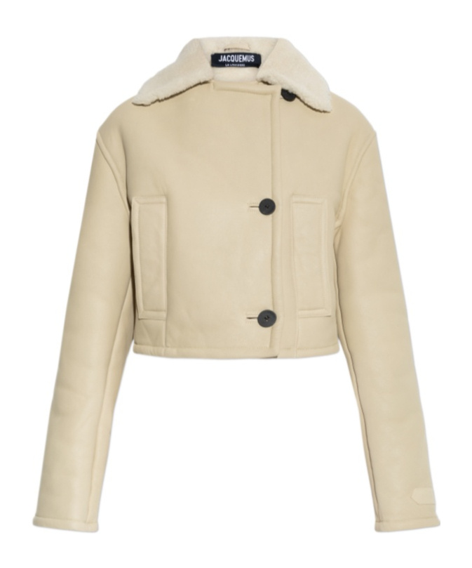 Jacquemus Double-breasted Shearling Jacket In Nude