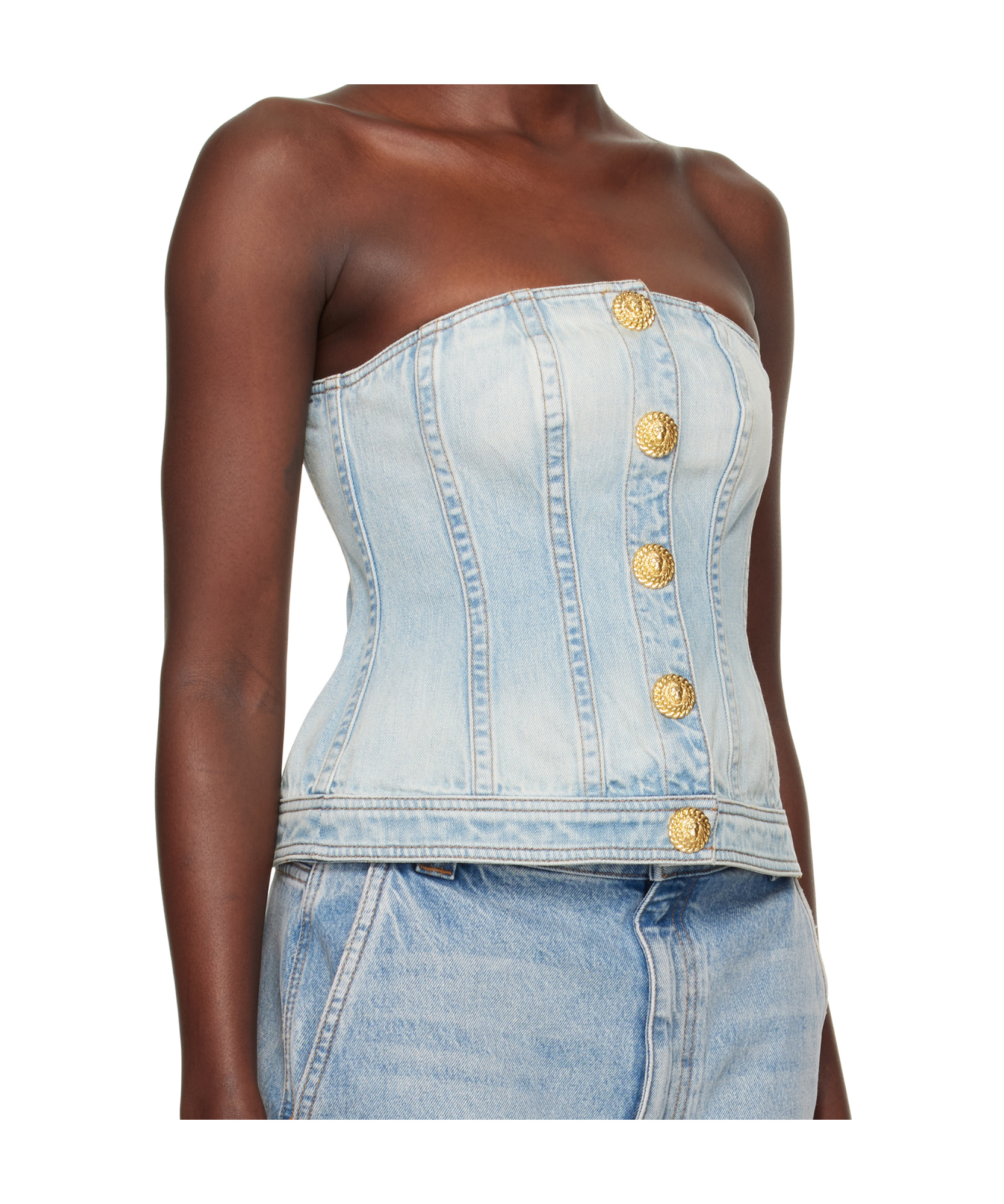 BALMAIN BUTTON DENIM TOP