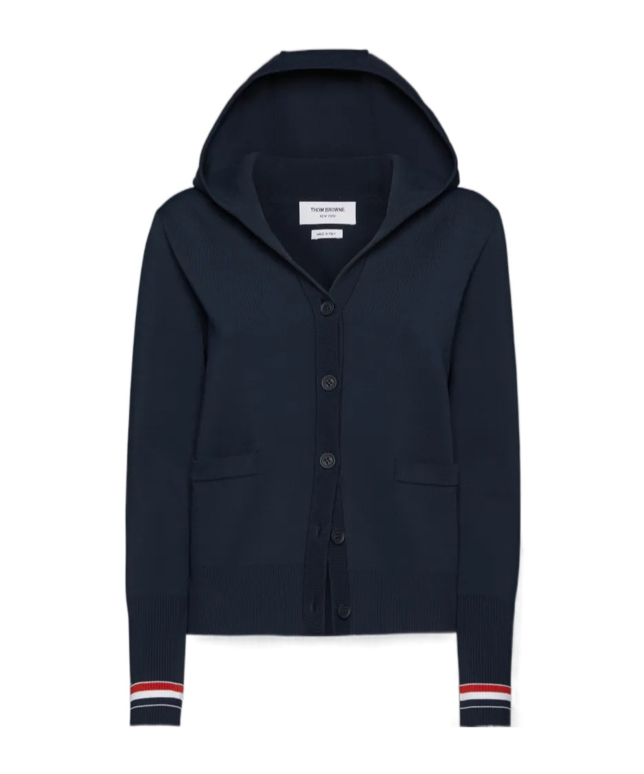 Thom Browne Long-sleeved Hooded Cardigan In Blue