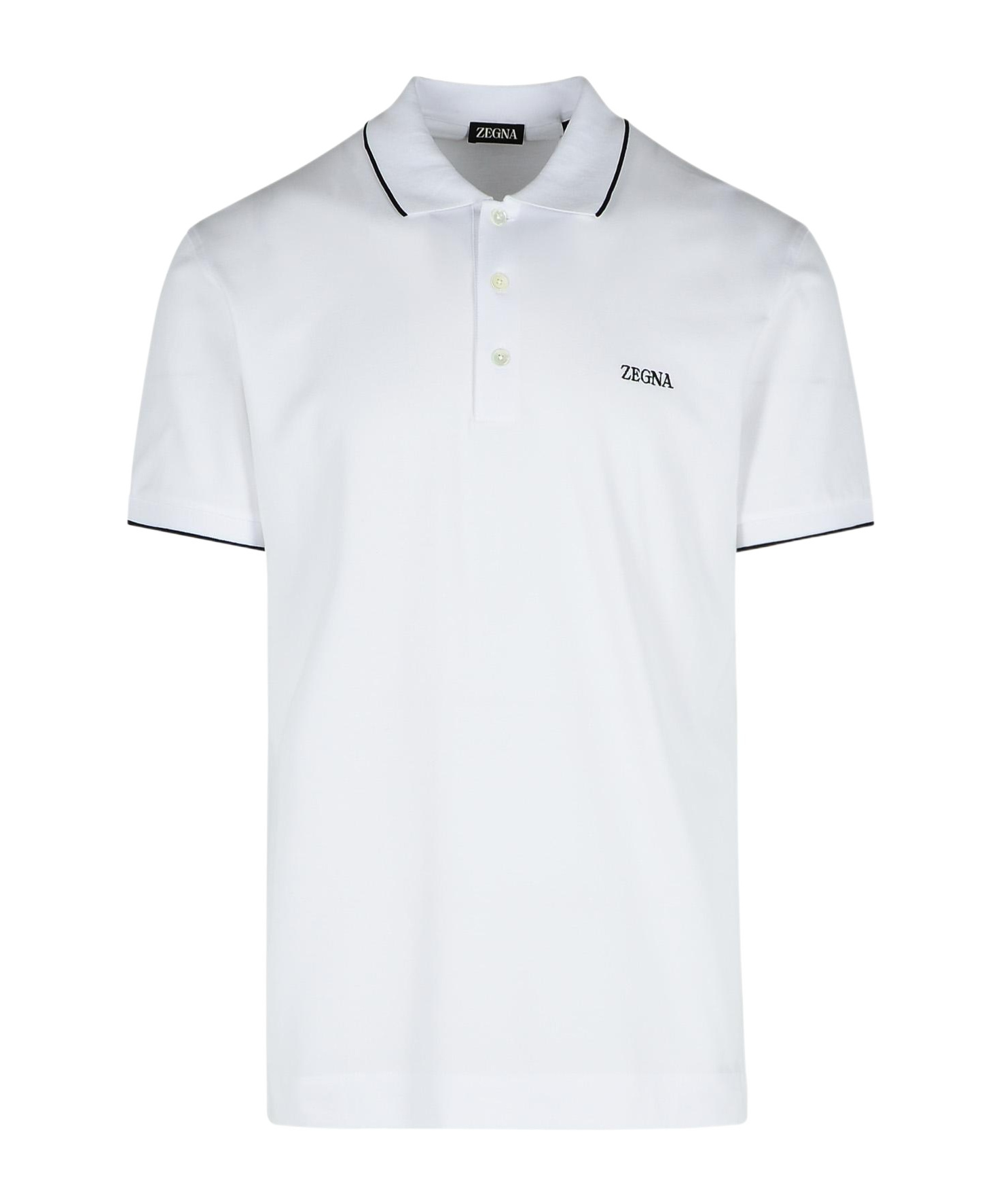 Shop Zegna Logo Embroidered Short-sleeved Polo Shirt In White