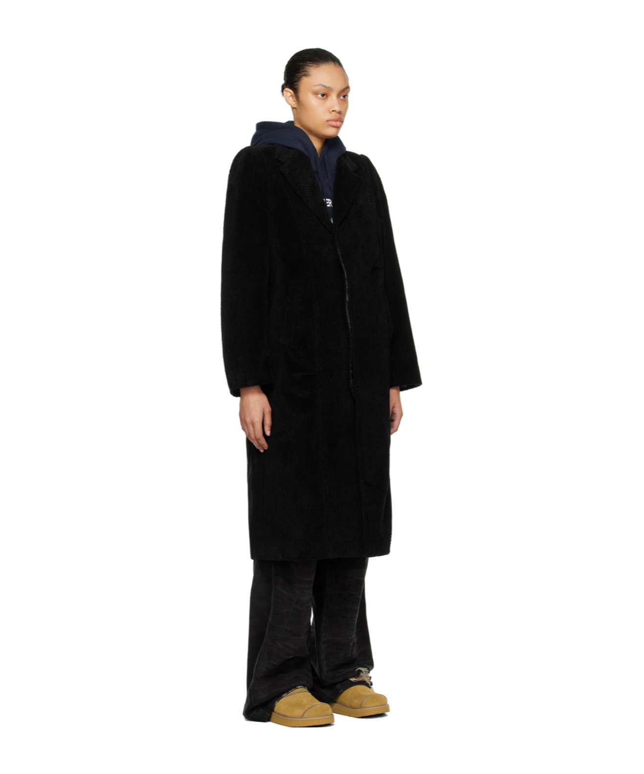 Ader Error Flat Lapel Collar Button Coat In Black