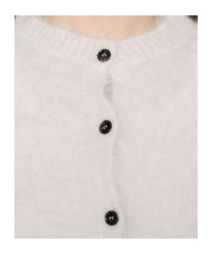 Antonelli Fuzzy Cropped Cardigan With Ribbed Details In White