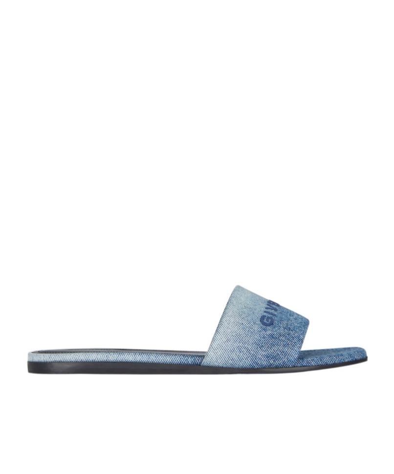 Givenchy 4g Embroidered Denim Flat Slide Sandals In Blue