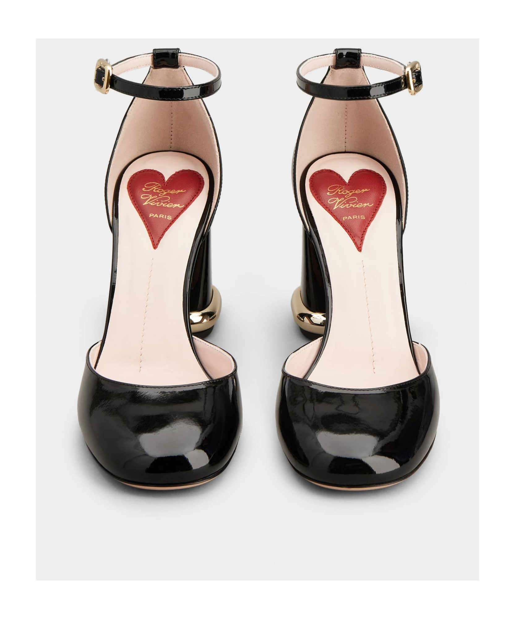 Roger Vivier Patent Leather Pumps With Ankle Strap And Statement Heel 9cm In Black