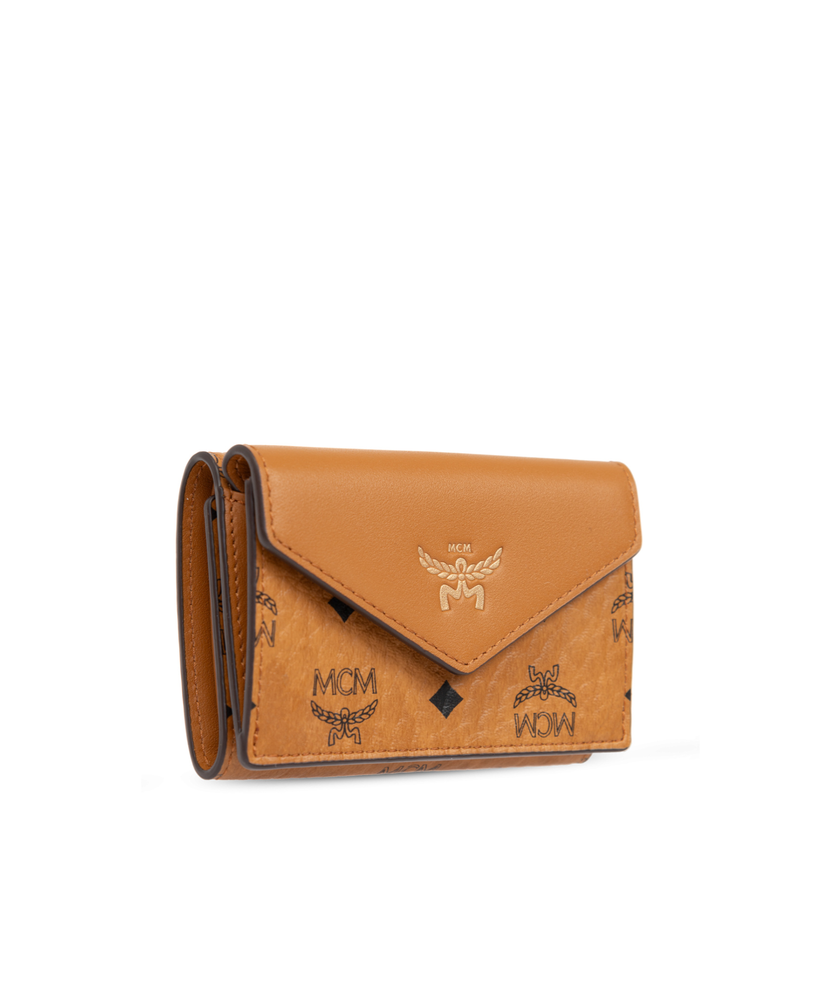 Mcm Small Aren Visetos Coated Canvas Trifold Wallet In Brown