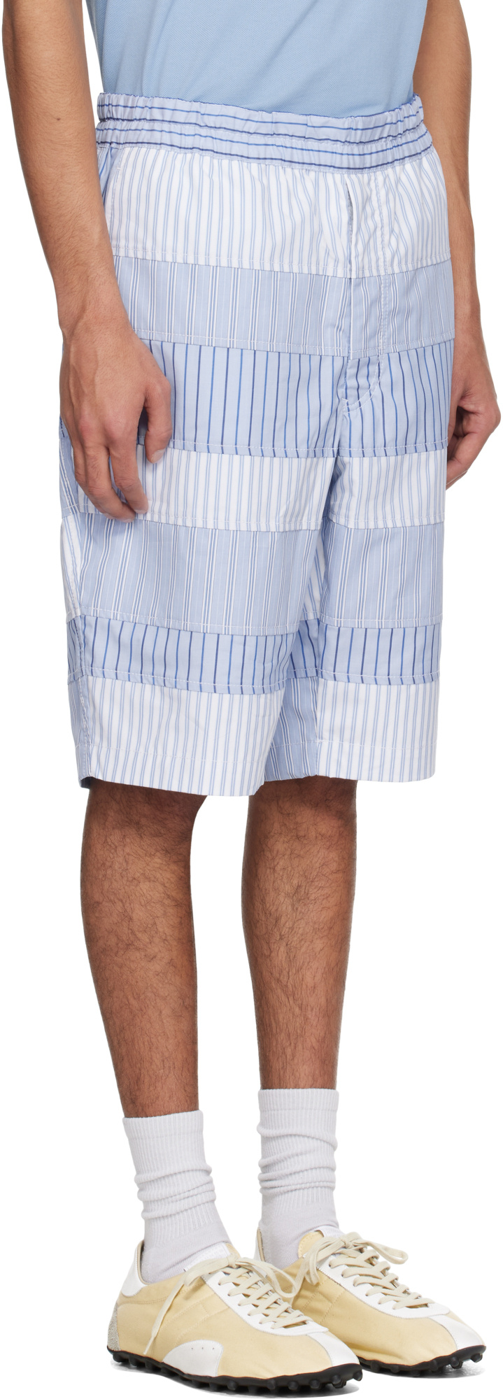 Comme Des Garçons Yarn Dyed Stripe Poplin Shorts In Blue/white