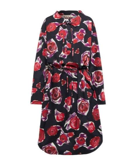 Marni Floral Cotton Midi Dress In Black