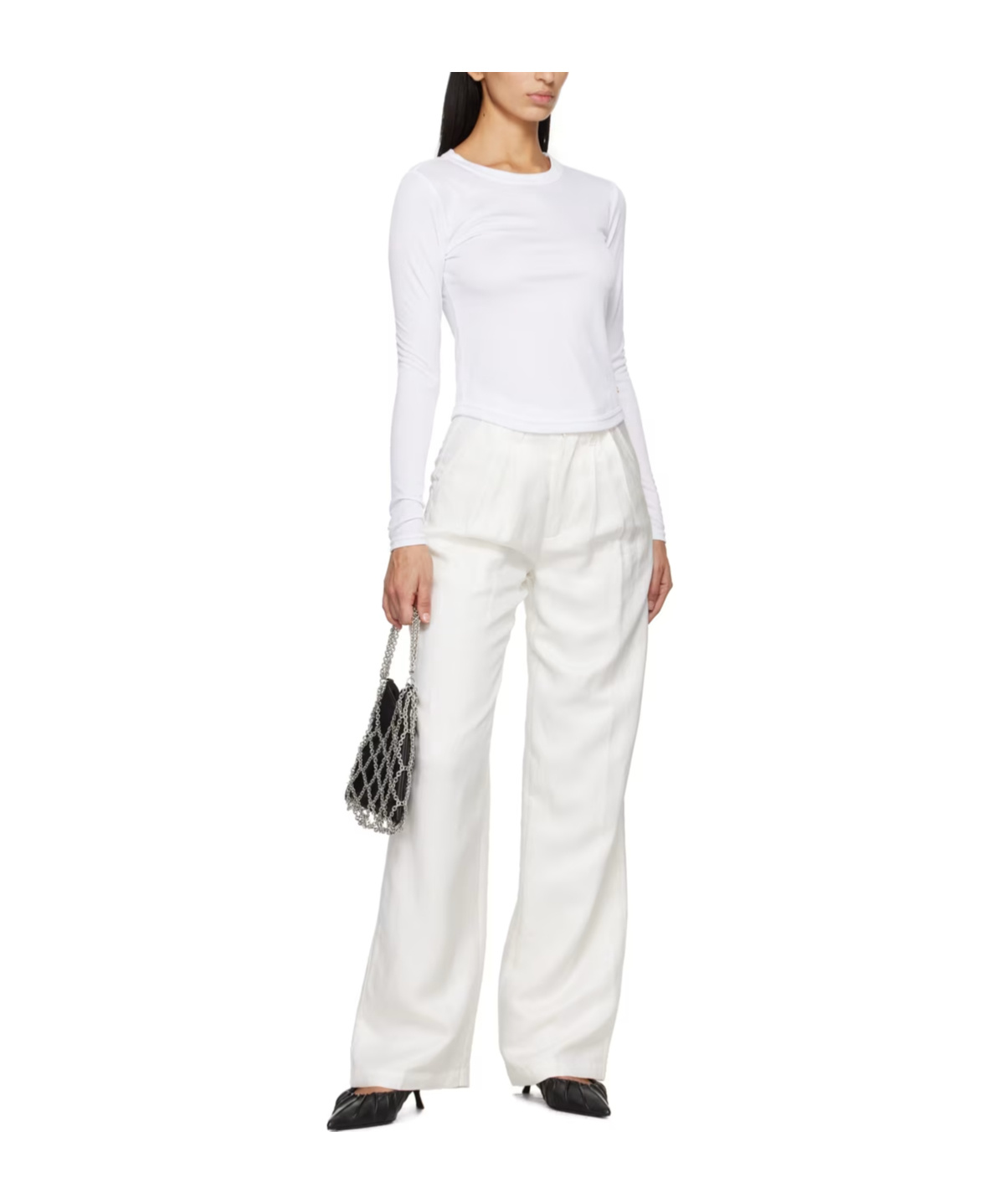 Anine Bing White Jane Long Sleeve T-shirt In White