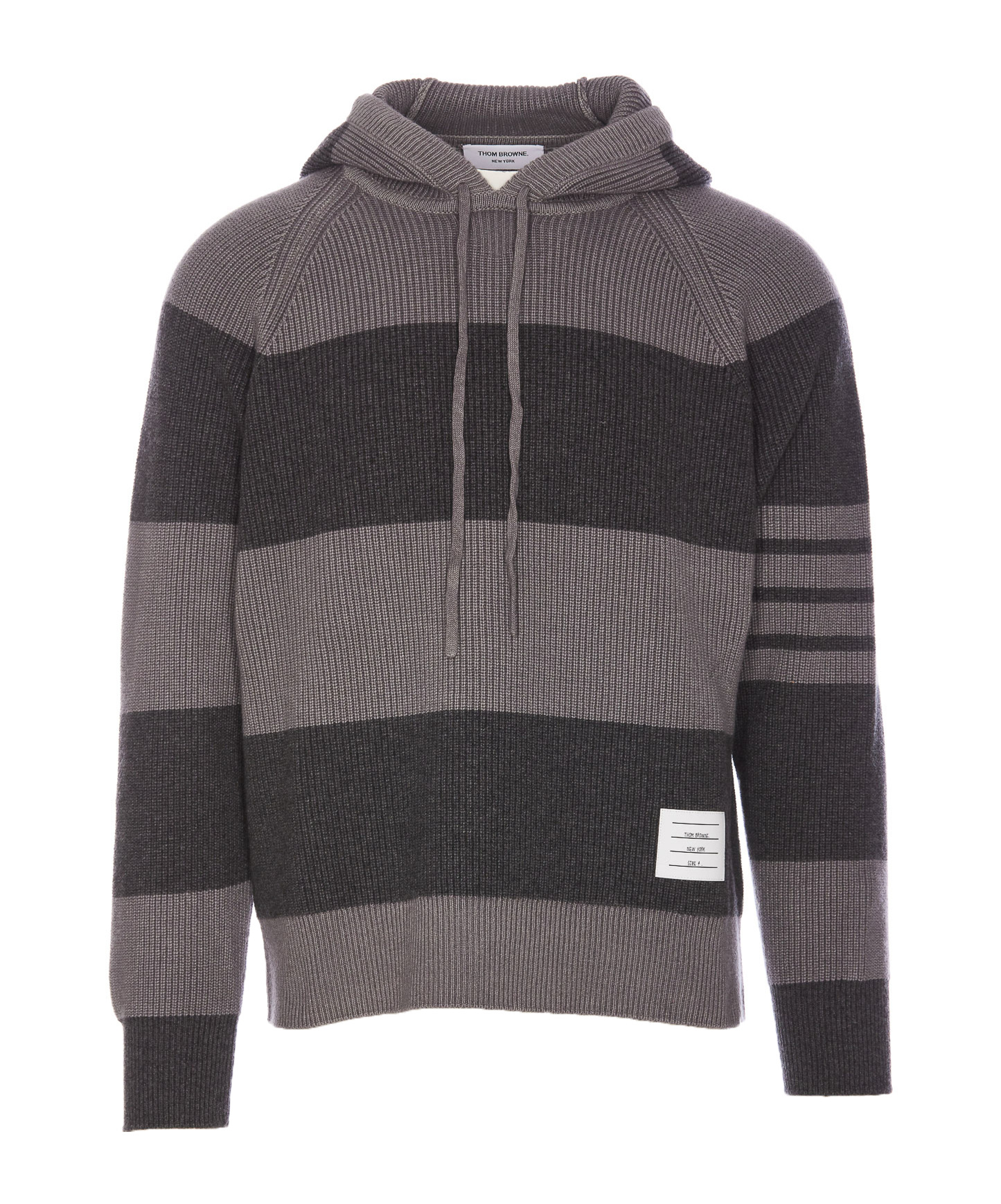 Thom Browne 4-bar Striped Knitted Drawstring Hoodie In Black