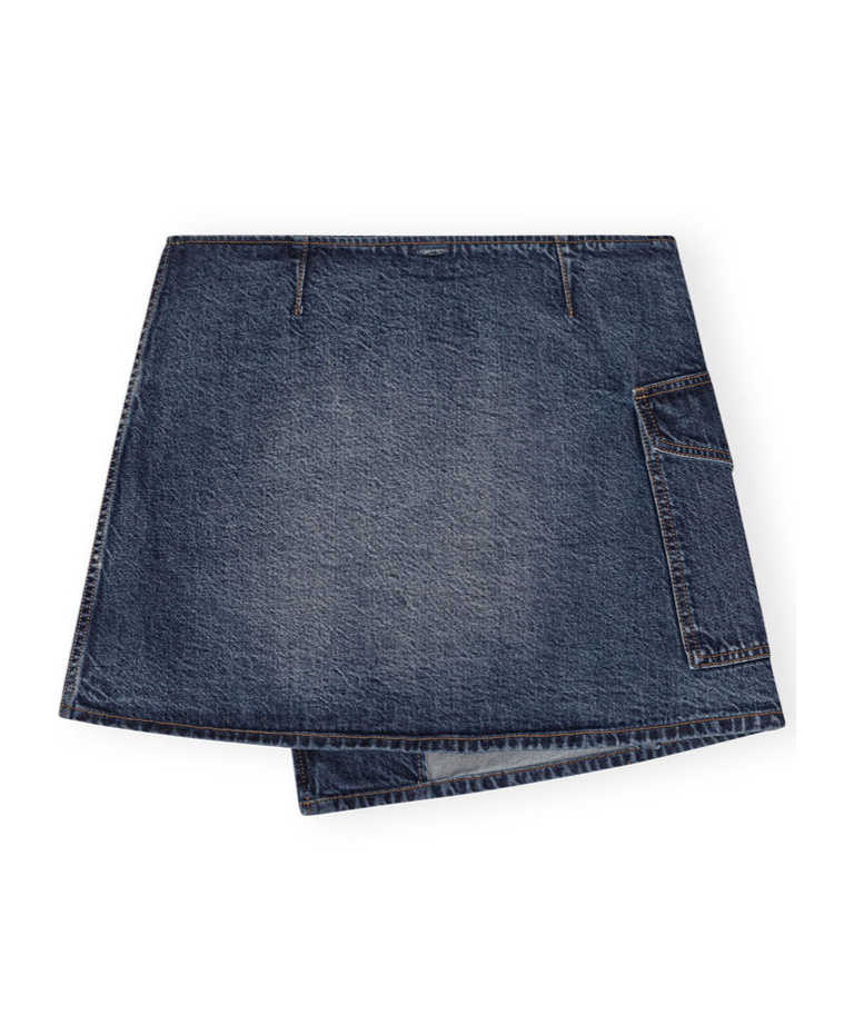 Ganni Dark Blue Heavy Washed Flared Skirt Jeans In Blue