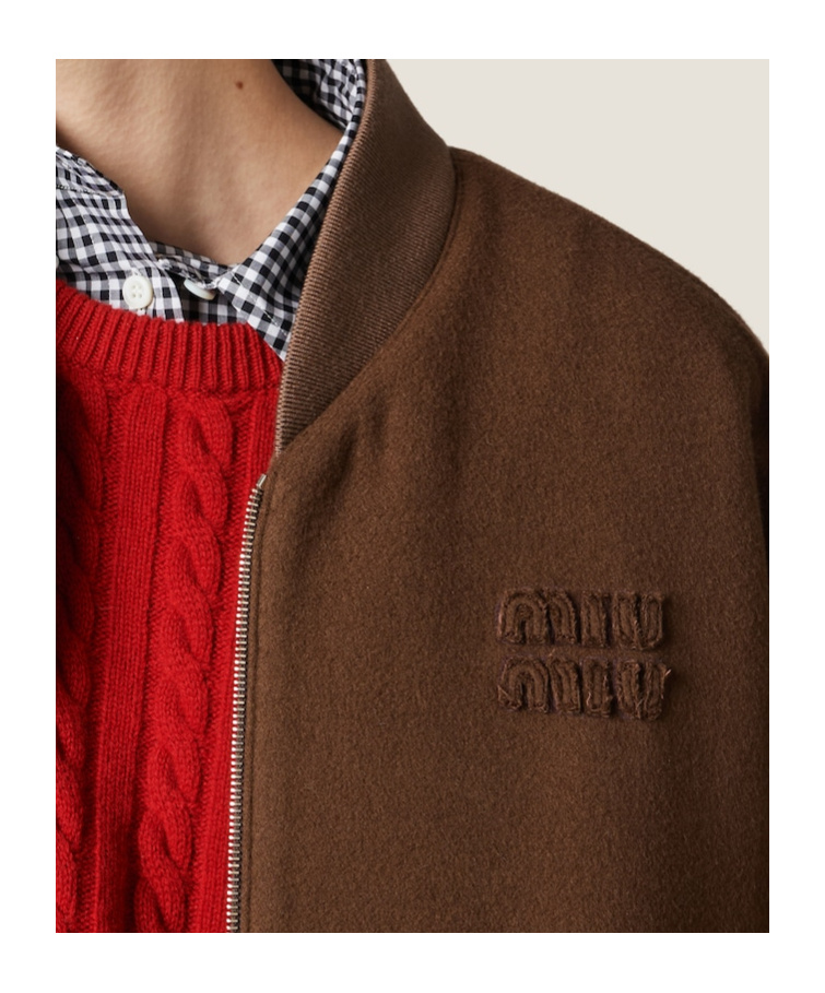 Miu Miu Long-sleeved Wool Casual Jacket In Brown