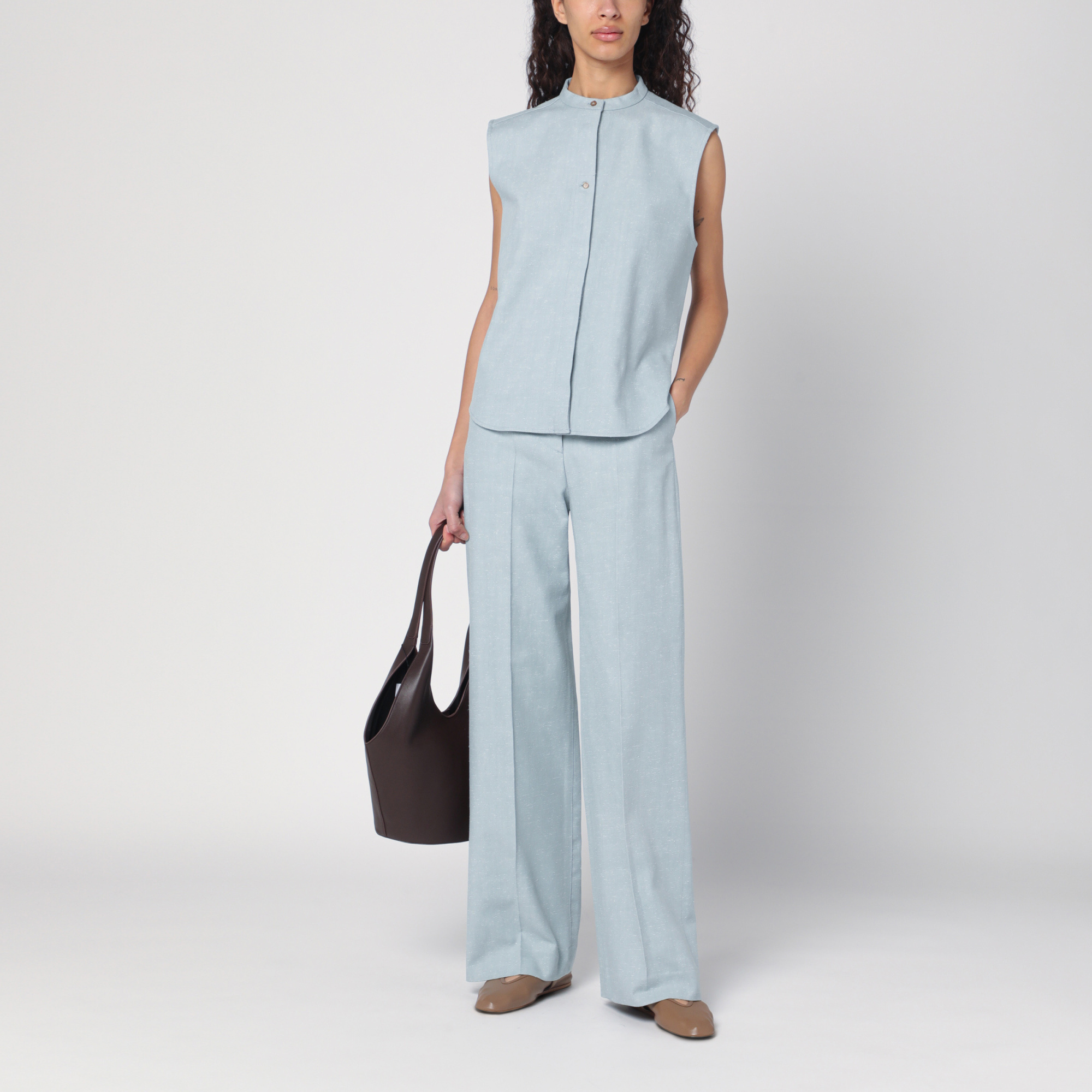Loulou Studio Gray Fog Pants In Cotton Blend In Green