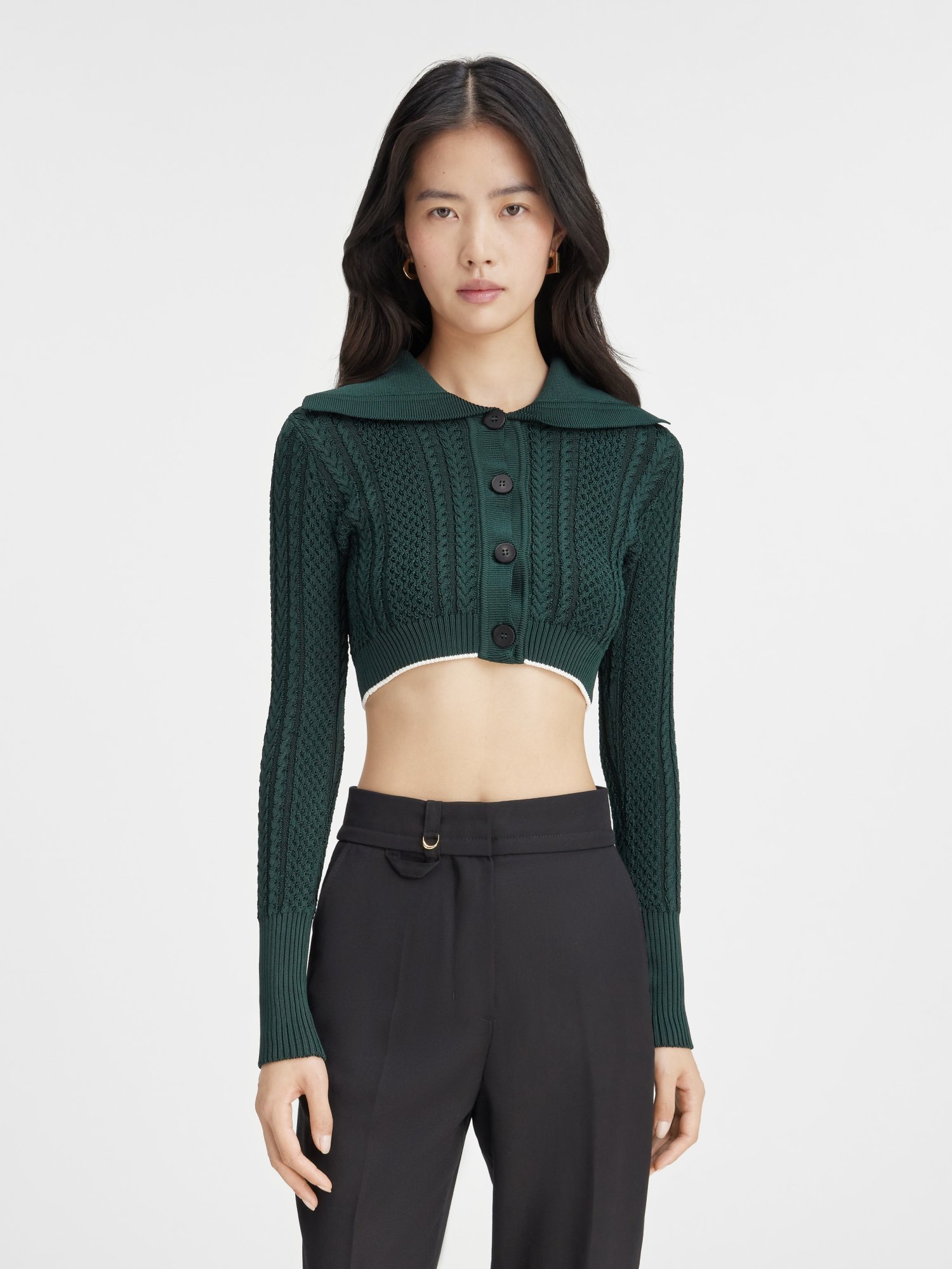 Jacquemus Bela Knitted Cropped Cardigan In Green